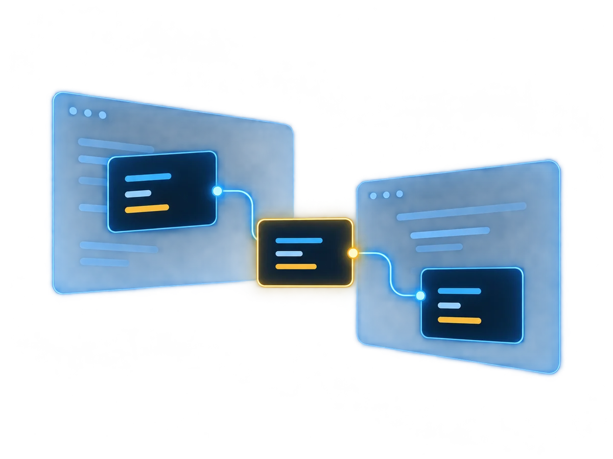 Small code phrases connect across larger code files.