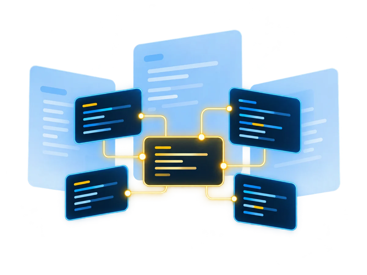 Related code phrases highlighted across several files.