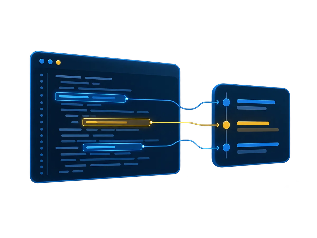 Illustrative code phrases connected to a record in a preview workspace.