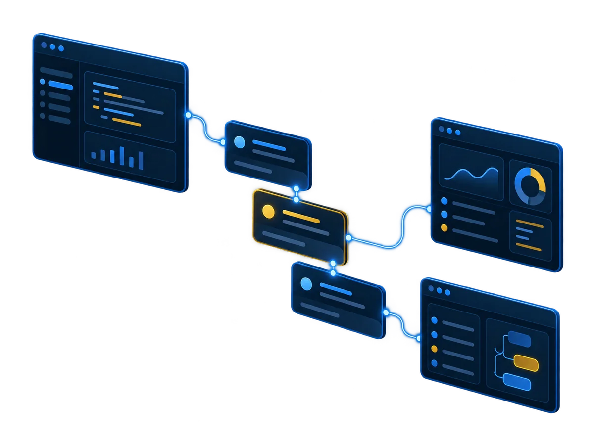 Different tool windows connect to a shared recorded history.